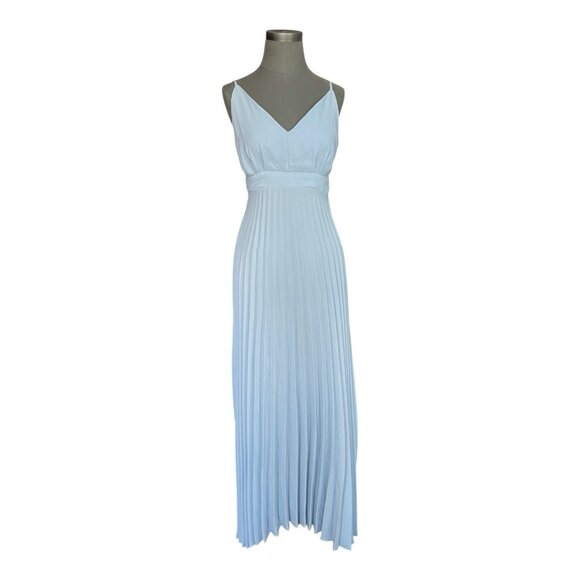 Kenedik Slate Blue Pleated Spaghetti Strap Waist Tie Women's Midi Dress Size M - Picture 3 of 7